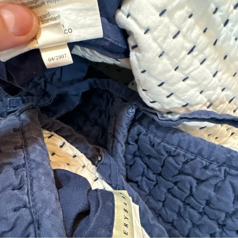 Pottery Barn Pick-Stitch Cotton Linen Set Of 2 Standard Shams Navy Blue